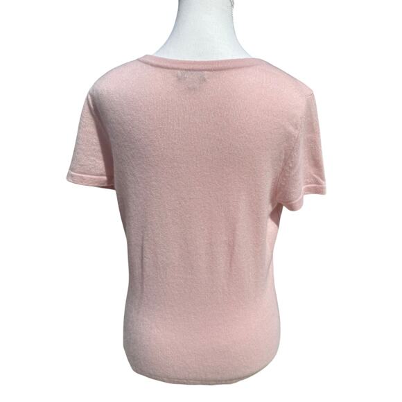 100% Fine Cashmere Petal Pink Short Sleeve Top Crew Neck Sweater Lg - Picture 2 of 5